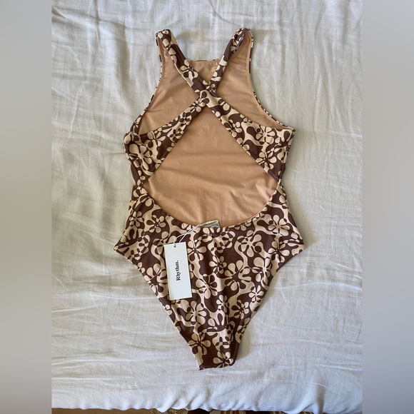 Rhythm Swimwear Floral Cross Back One Piece In Chocolate - Picture 3 of 6